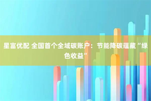 星富优配 全国首个全域碳账户：节能降碳蕴藏“绿色收益”