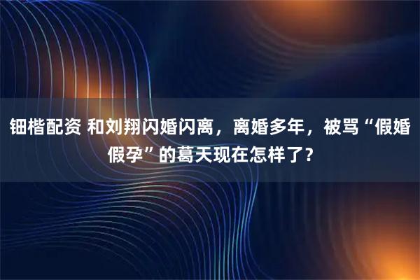 钿楷配资 和刘翔闪婚闪离，离婚多年，被骂“假婚假孕”的葛天现在怎样了？